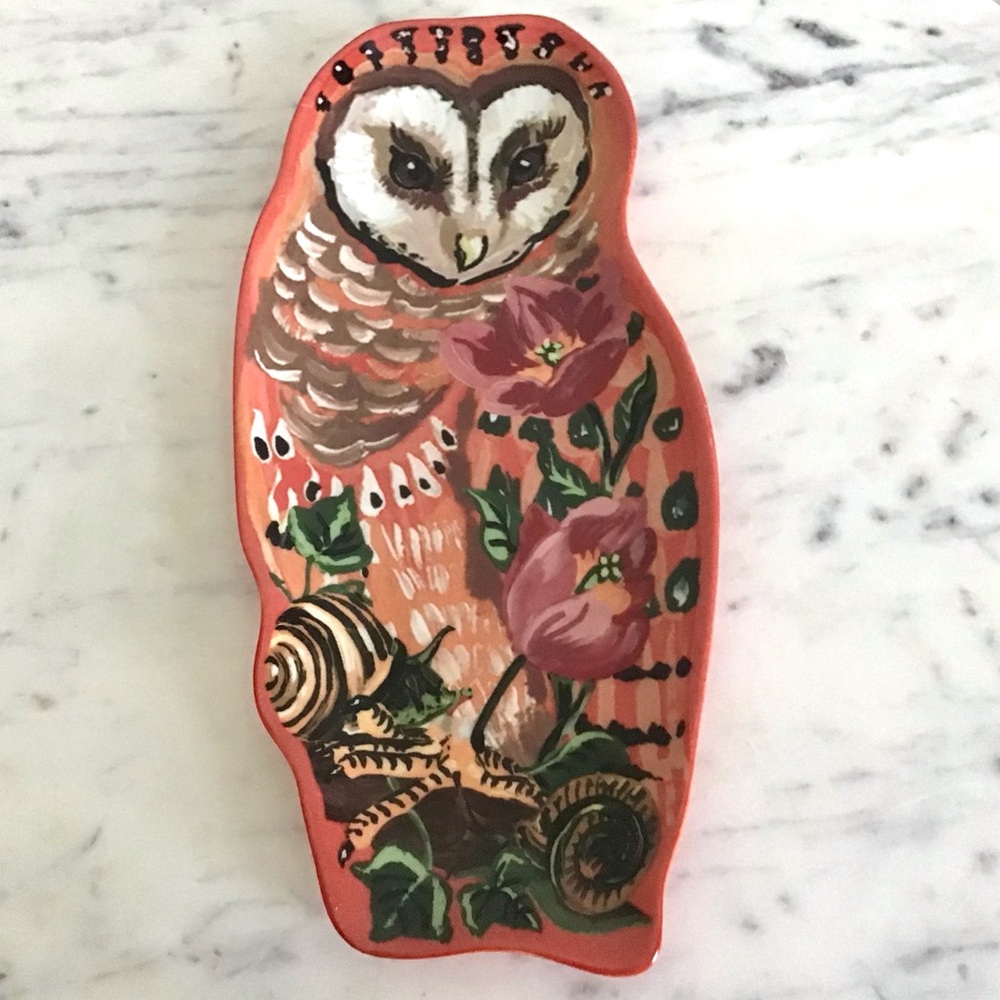 RARE Anthropologie Nathalie Lete Spoon Rest Owl Handpainted Stoneware NIB NWT - Picture 6 of 10